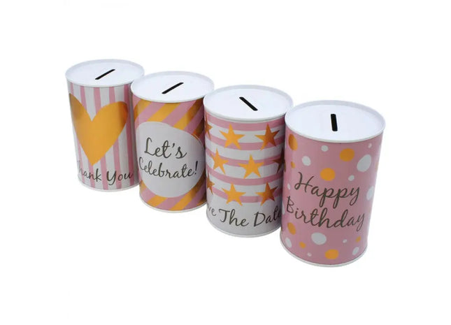 Metal Money Bank 12.5x8cm Birthday Theme Assorted Designs TK Gruppe® Grosshandel 