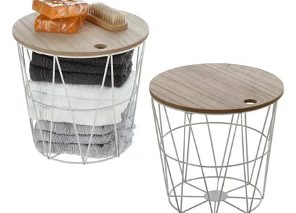 Metall Korb mit Holzdeckel, weiß, ca. 21cm hoch – Stilvolle Aufbewahrung für Ihr Zuhause TK Gruppe® Grosshandel 