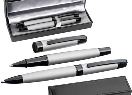Metall Schreibset Adana - silbergrau, elegant und hochwertig, ideal für Büro und Geschenk TK Gruppe® Grosshandel 