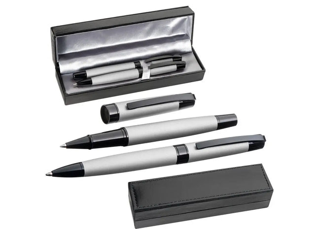 Metall Schreibset Adana - silbergrau, elegant und hochwertig, ideal für Büro und Geschenk TK Gruppe® Grosshandel 