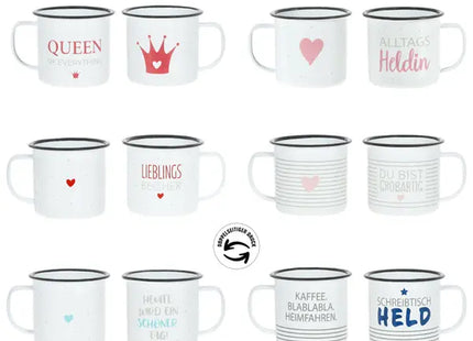 Metallbecher mit Henkel, 6 Verschiedene Sprüche – Inspirierendes Tassenset TK Gruppe® Grosshandel 