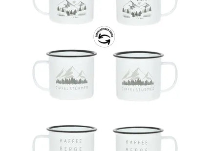 Metallbecher mit Henkel, Bergmotive, 3-fach sortiert – Robustes Outdoor-Geschirr TK Gruppe® Grosshandel 