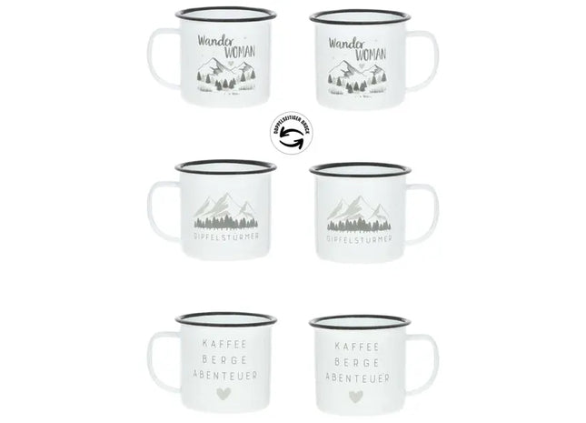Metallbecher mit Henkel, Bergmotive, 3-fach sortiert – Robustes Outdoor-Geschirr TK Gruppe® Grosshandel 