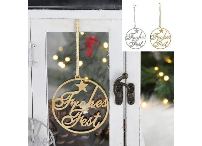 Metallhänger Frohes Fest, Set mit 2, klein, Ø 7cm - Dekoanhänger TK Gruppe® Grosshandel 