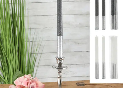 Metallic Silberne Stabkerzen, 2er Set, 19x2cm - Elegante Dekokerzen TK Gruppe® Grosshandel 