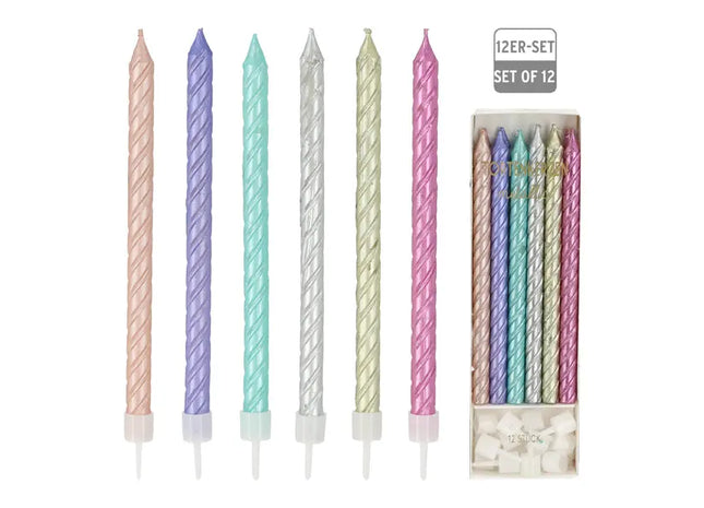 Metallic Tortenkerzen mit Haltern, 12er Set, Elegante Dekoration - 100 Zeichen TK Gruppe® Grosshandel 