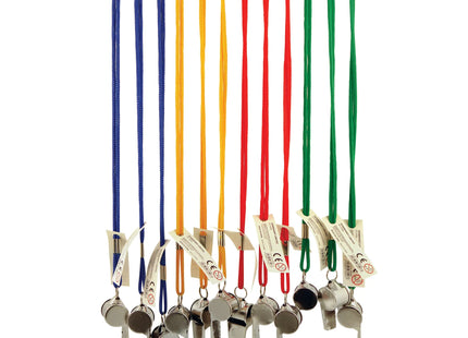 Metallpfeife 5,5 cm, 4 Farben, Mit 80 cm Schnur - Sport & Sicherheitszubehör TK Gruppe® Grosshandel 