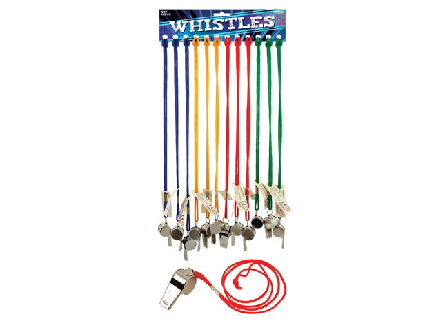 Metallpfeife 5,5 cm, 4 Farben, Mit 80 cm Schnur - Sport & Sicherheitszubehör TK Gruppe® Grosshandel 