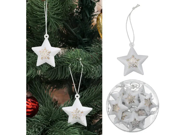 Metallstern-Anhänger in Weißgold, 8er-Set, Durchmesser ca. 4,5cm - Elegante Dekoration TK Gruppe® Grosshandel 