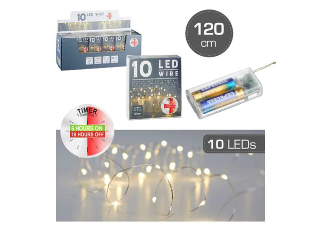 Mikro-LED-Lichterkette, 10 helle LED, Timer, 120 cm - Perfekte dekorative Beleuchtung TK Gruppe® Grosshandel 