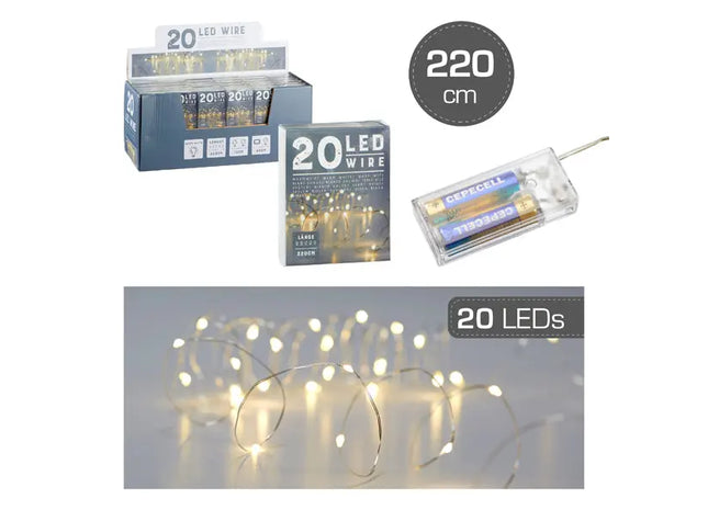 Mikro-LED-Lichterkette, 20 helle LED, 220 cm - Ideal für dekorative Beleuchtung TK Gruppe® Grosshandel 