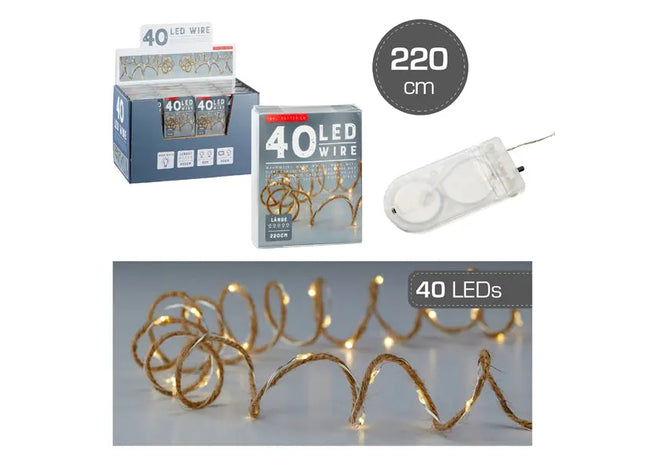 Mikro Lichterkette JUTE, 40 LEDs, Batteriebetrieben, 220cm Länge TK Gruppe® Grosshandel 