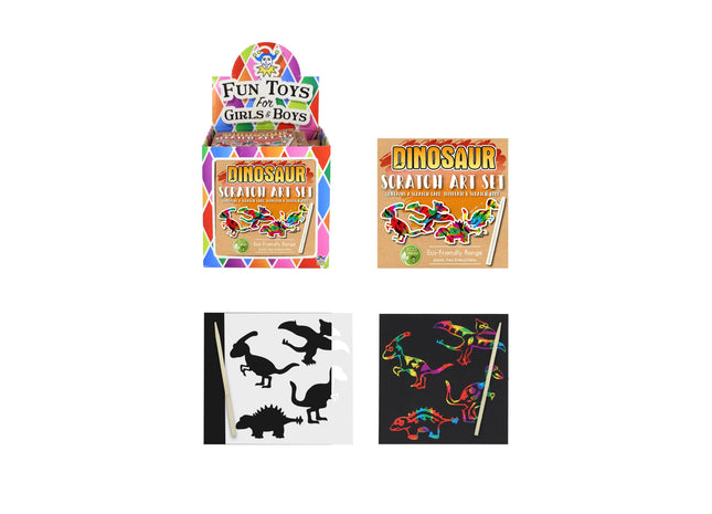 Mini-Dinosaurier-Magic-Color-Kratzset, umweltfreundlich, 8,5 x 8,5 cm – kreatives Bastelset für Kinder TK Gruppe® Grosshandel 