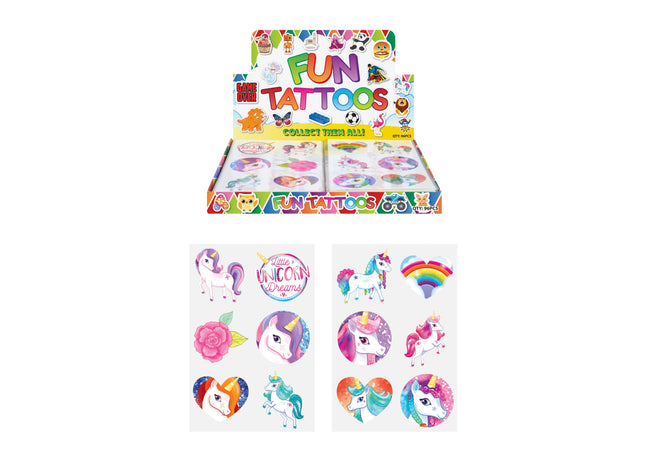 Mini Einhorn Tattoos, 4 cm, 6 Stück Pro Karte, 2 Designs - Kindertattoos, Partygeschenke TK Gruppe® Grosshandel 