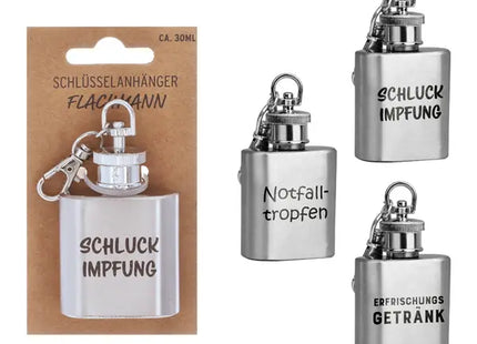 Mini-Flachmann-Schlüsselanhänger mit Sprüchen - 3er Set, je 30ml TK Gruppe® Grosshandel 