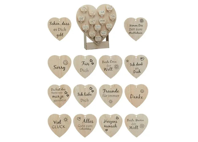 Mini-Holzherzen, ca. 8 cm, 14er-Set mit Displayständer TK Gruppe® Grosshandel 