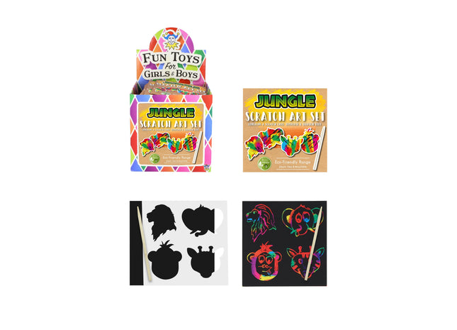 Mini Jungle Magic Color Kratzset, Öko, 8,5 x 8,5 cm - Kreatives Kratzkunst-Set für Kinder TK Gruppe® Grosshandel 