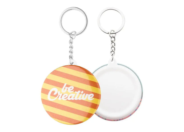 Mini KeyBadge Button-Schlüsselanhänger in Weiß - Kompakt & Elegant, 100 Zeichen TK Gruppe® Grosshandel 