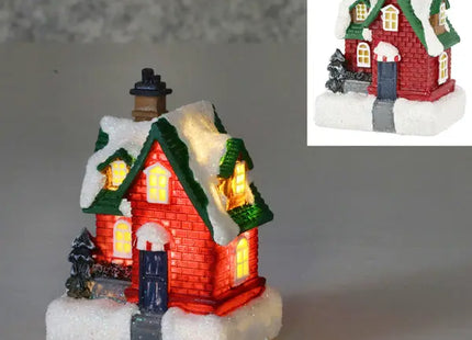 Mini-LED-Winterhaus mit grünem Dach, Weihnachtsdekoration, 6x7 cm TK Gruppe® Grosshandel 