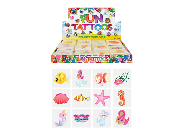 Mini Meerjungfrau-Tattoos, 4 cm, sortiert, 12 Stück - Hautfreundliche temporäre Kinder-Tattoos TK Gruppe® Grosshandel 