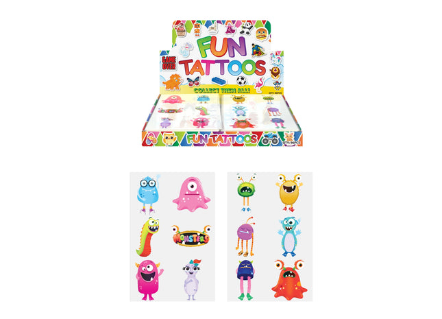 Mini Monster Tattoos 4 cm, 6 Stück Pro Karte, 2 verschiedene Designs - Temporäre Kindertattoos TK Gruppe® Grosshandel 
