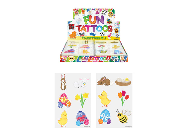 Mini-Oster-Tattoos 4 cm – 6 Stück pro Karte, 2 verschiedene Designs, temporäre Kinder-Tattoos TK Gruppe® Grosshandel 
