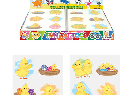 Mini-Osterküken-Tattoos 4 cm – 6 Stück pro Karte, 2 verschiedene Designs, temporäre Kinder-Tattoos TK Gruppe® Grosshandel 