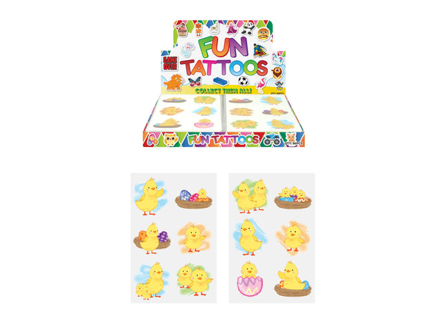 Mini-Osterküken-Tattoos 4 cm – 6 Stück pro Karte, 2 verschiedene Designs, temporäre Kinder-Tattoos TK Gruppe® Grosshandel 