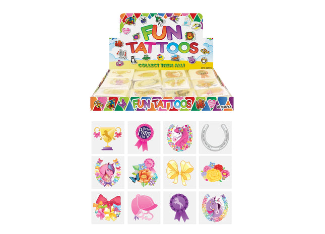 Mini-Pony-Tattoos – sortiertes 12er-Set, 4 cm – niedliche temporäre Tattoos für Kinder TK Gruppe® Grosshandel 