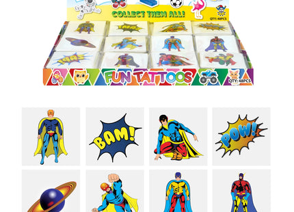 Mini-Superhelden-Tattoos, 4 cm, Sortiment mit 12 Motiven - Temporäre Kindertattoos TK Gruppe® Grosshandel 