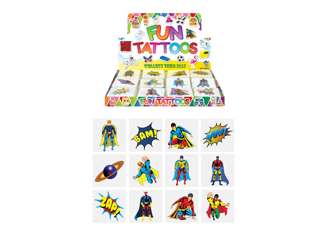 Mini-Superhelden-Tattoos, 4 cm, Sortiment mit 12 Motiven - Temporäre Kindertattoos TK Gruppe® Grosshandel 