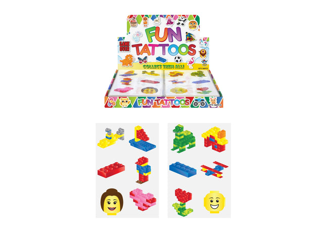 Mini-Tattoos 4cm Brickz-Design, 6 Stück Pro Karte, 2 Sorten - Temporäre Kinder Tattoos TK Gruppe® Grosshandel 