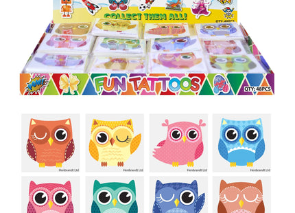 Mini-Tattoos Eulen, 4 cm, 12 verschiedene Motive, temporäre Kindertattoos TK Gruppe® Grosshandel 