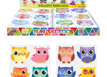 Mini-Tattoos Eulen, 4 cm, 6 Stück Pro Karte, 2 Typen - Temporäre Kinder Tattoos TK Gruppe® Grosshandel 