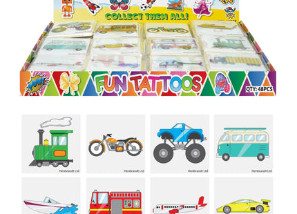 Mini-Tattoos Fahrzeuge, 4cm, Sortiment mit 12 Motiven, Kinder Temporäre Tattoos TK Gruppe® Grosshandel 