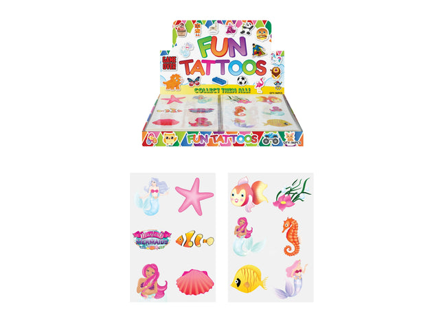 Mini-Tattoos Meerjungfrauen, 4 cm, 6 Stück Pro Karte, 2 Designs - Wasserdichte Kindertattoos TK Gruppe® Grosshandel 