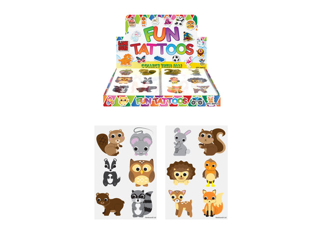 Mini-Tattoos Waldtiere, 4 cm, 6 Stück Pro Karte, 2 Varianten - Temporäre Kinder-Tattoos TK Gruppe® Grosshandel 
