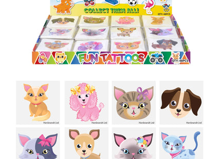 Mini-Tattoos für Kinder, 12 verschiedene Designs, Katzen- & Hundemotive, 4 cm, wasserfest TK Gruppe® Grosshandel 