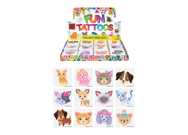 Mini-Tattoos für Kinder, 12 verschiedene Designs, Katzen- & Hundemotive, 4 cm, wasserfest TK Gruppe® Grosshandel 