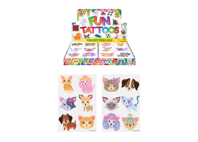 Mini-Tattoos für Kinder, 4cm, Tiermotive Katzen & Hunde, 6 Stück Pro Karte, 2 Designs TK Gruppe® Grosshandel 
