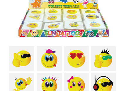 Mini-Tattoos mit Smiley-Motiven, 4 cm, 12 verschiedene Stile, ideal für Kinderpartys TK Gruppe® Grosshandel 