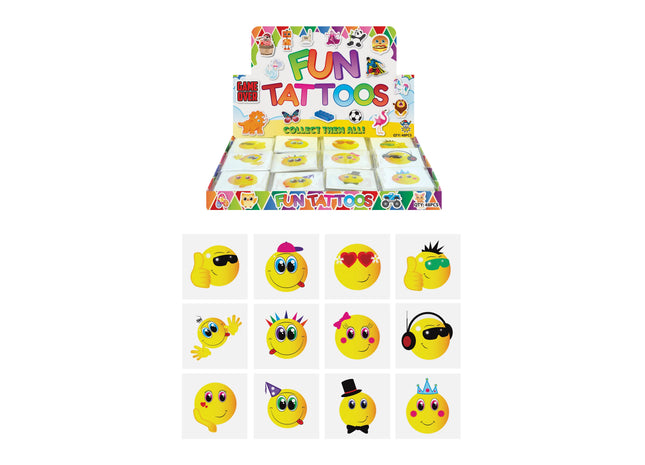 Mini-Tattoos mit Smiley-Motiven, 4 cm, 12 verschiedene Stile, ideal für Kinderpartys TK Gruppe® Grosshandel 