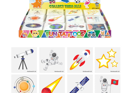 Mini Weltraum Tattoos, 4cm, 12 verschiedene Motive - Astro & Galaxie Aufkleber TK Gruppe® Grosshandel 