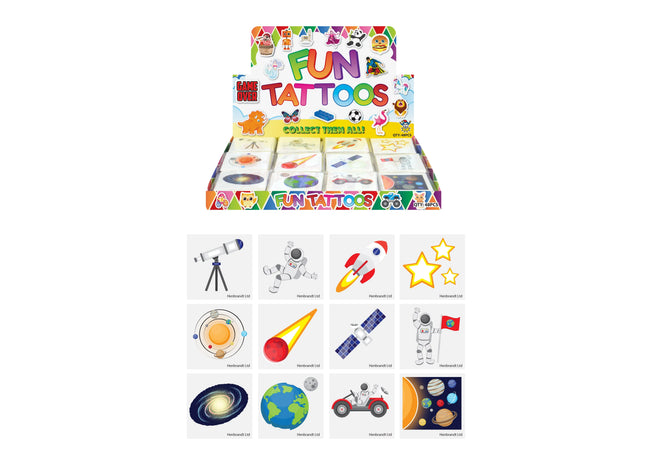 Mini Weltraum Tattoos, 4cm, 12 verschiedene Motive - Astro & Galaxie Aufkleber TK Gruppe® Grosshandel 