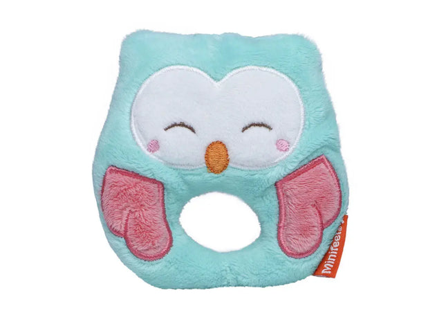 MiniFeet Eule mit Rassel - Türkis Plüsch-Eule Spielzeug mit Geräuscheffekt Deko & Geschenk TK Gruppe® Grosshandel 