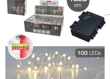 Miniatur LED-Lichterkette für Außen, 100 LEDs mit Timer, Länge 10,2m - Effektvolle Beleuchtung TK Gruppe® Grosshandel 