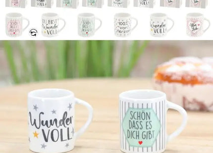 Minitassen mit Sprüchen auf Karten, Set von 6, ca. 6x5cm TK Gruppe® Grosshandel 