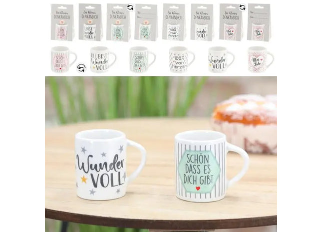 Minitassen mit Sprüchen auf Karten, Set von 6, ca. 6x5cm TK Gruppe® Grosshandel 