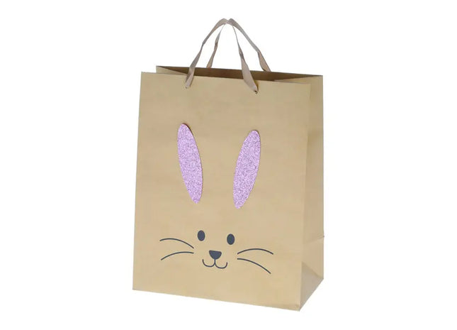 Mittelgroße Kraftpapier Geschenktasche Hase, 3D-Design, ca. 34cm Höhe, Oster-Geschenktüte TK Gruppe® Grosshandel 