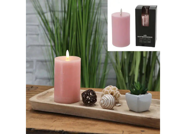 Mittelgroße Rosa LED Kerze 'New Flame', Rost-Look, 7,5x12,5cm - Stilvolle Deko TK Gruppe® Grosshandel 